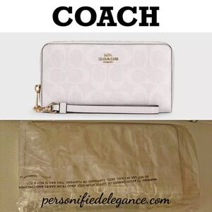 NEW Coach Signature Print Coated Canvas Long Zip Around Large Wallet